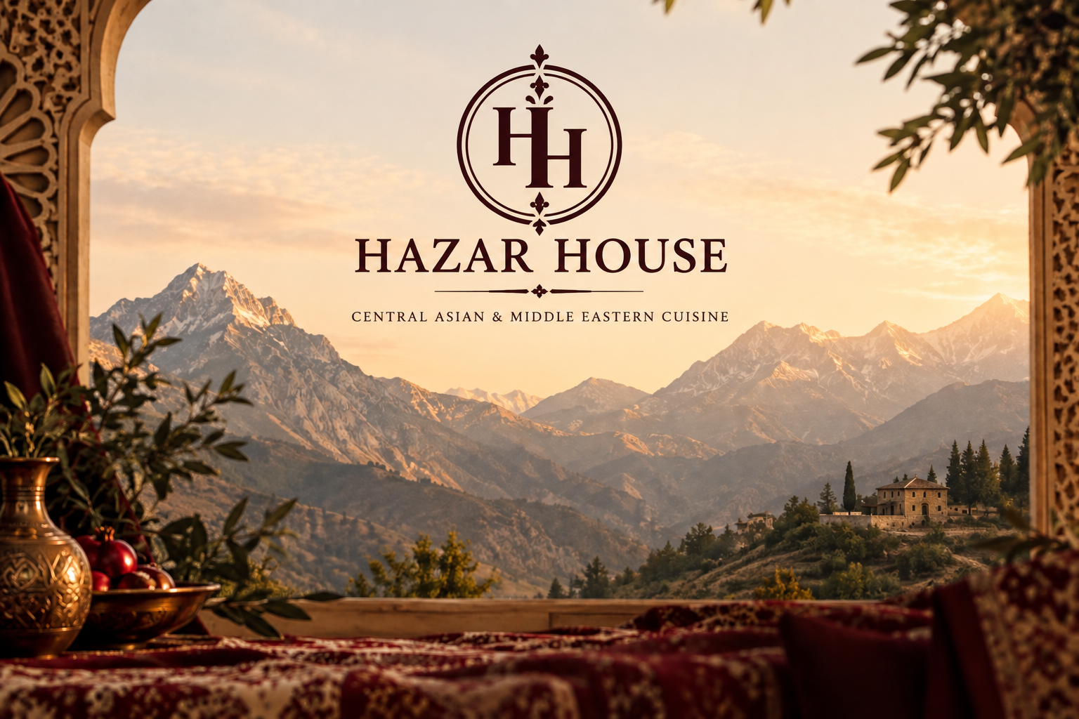 Hazar House overlooking a sunlit mountain valley